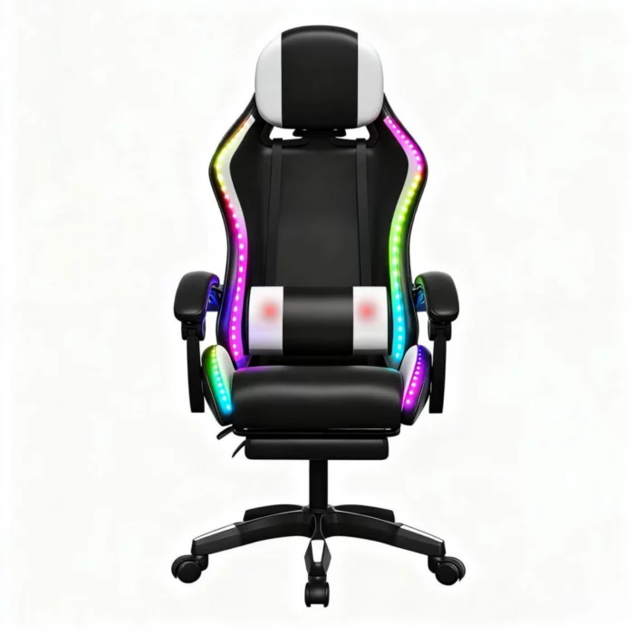 Gaming Καρέκλα Μαύρη/Άσπρη Με Led Φωτισμό, Ηχεία, Μασάζ Και Bluetooth