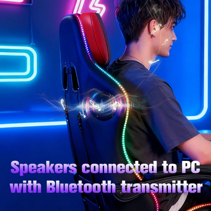 Gaming Καρέκλα Μαύρη/Κόκκινη Με Led Φωτισμό, Ηχεία, Μασάζ Και Bluetooth