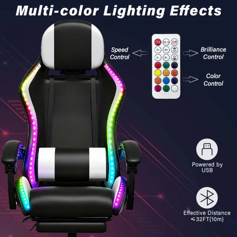 Gaming Καρέκλα Μαύρη/Άσπρη Με Led Φωτισμό, Ηχεία, Μασάζ Και Bluetooth