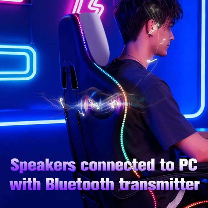 Gaming Καρέκλα Μαύρη/Άσπρη Με Led Φωτισμό, Ηχεία, Μασάζ Και Bluetooth