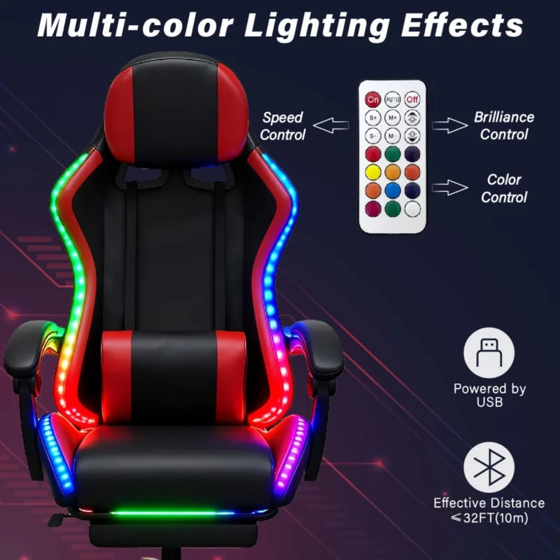 Gaming Καρέκλα Μαύρη/Κόκκινη Με Led Φωτισμό, Ηχεία, Μασάζ Και Bluetooth